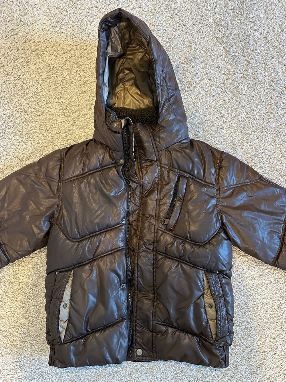 Hawke & Co Dark Brown Hooded Puffer Coat w/ Fleece Lining for Kids